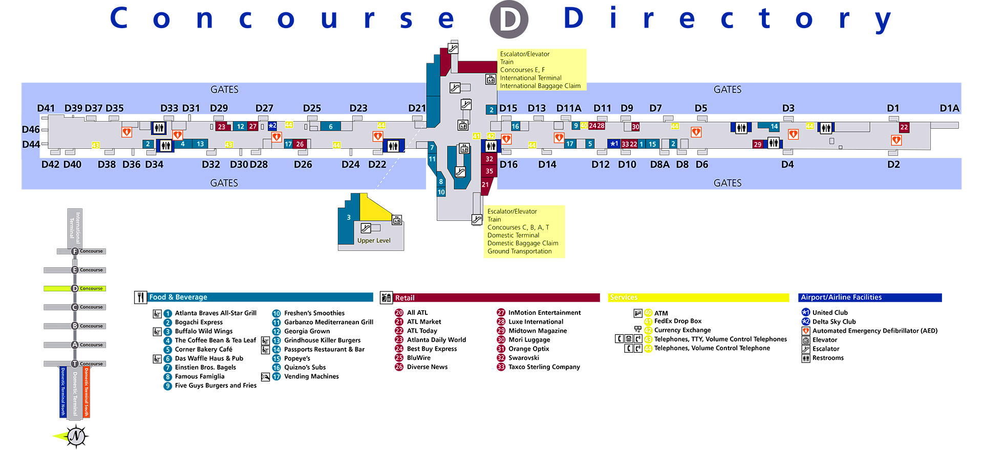 Concourse D food map Atlanta airport terminal