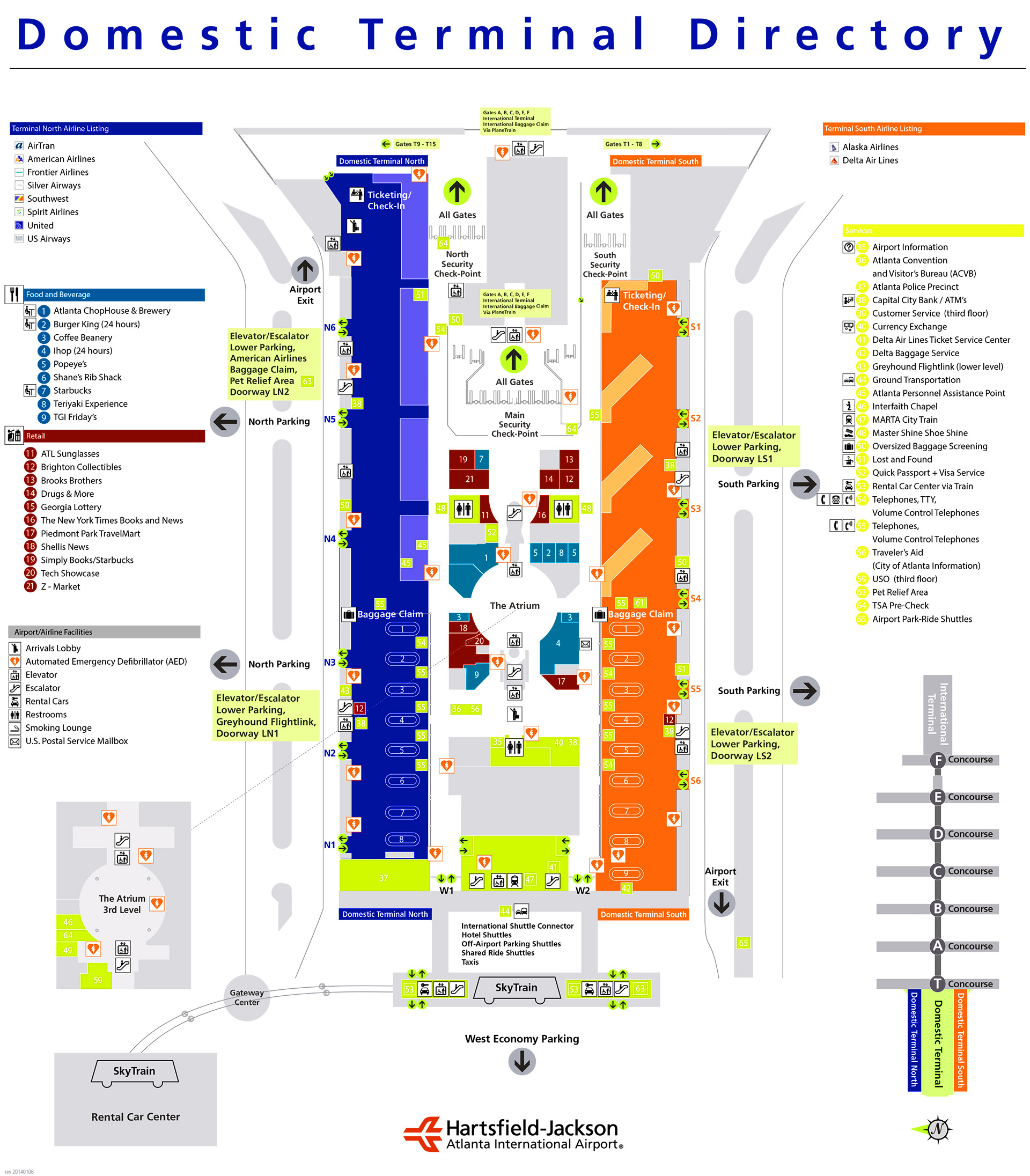 Domestic Terminal food map Atlanta airport