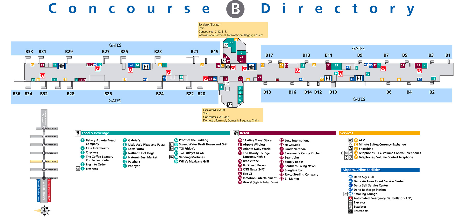atlanta airport food map concourse b terminal